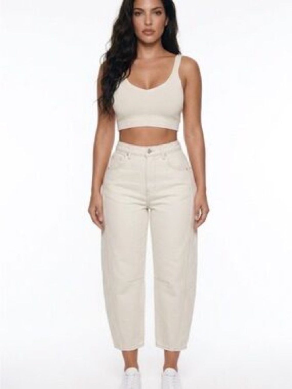 PTCL High-Waist White Barrel-Leg Jeans